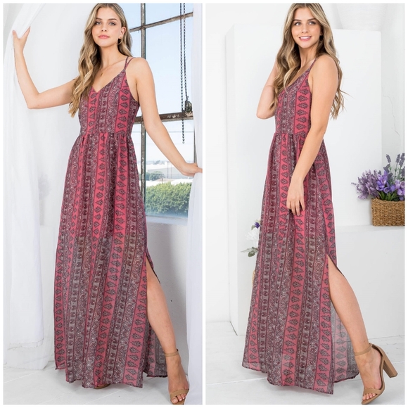 DOE & RAE Boho Chic Pink Cross Back Maxi Dress - Picture 9 of 9